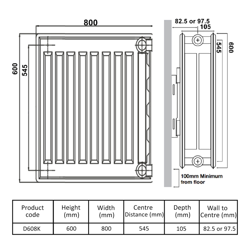 Prestige Kompact Radiator 600mm H x 800mm W Double Convector