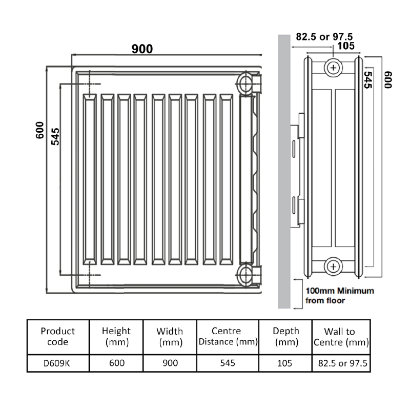 Prestige Kompact Radiator 600mm H x 900mm W Double Convector