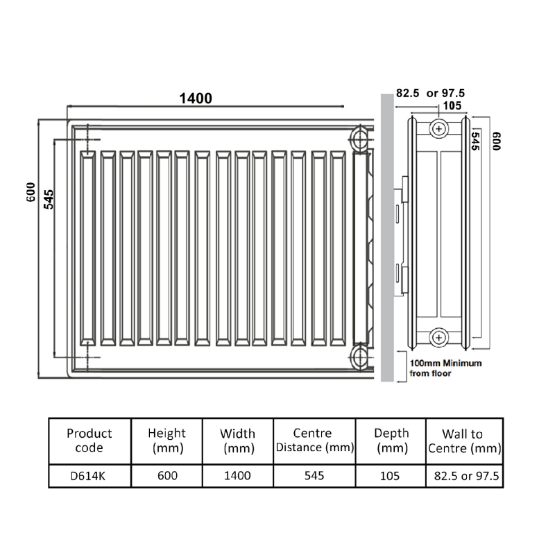 Prestige Kompact Radiator 600mm H x 1400mm W Double Convector