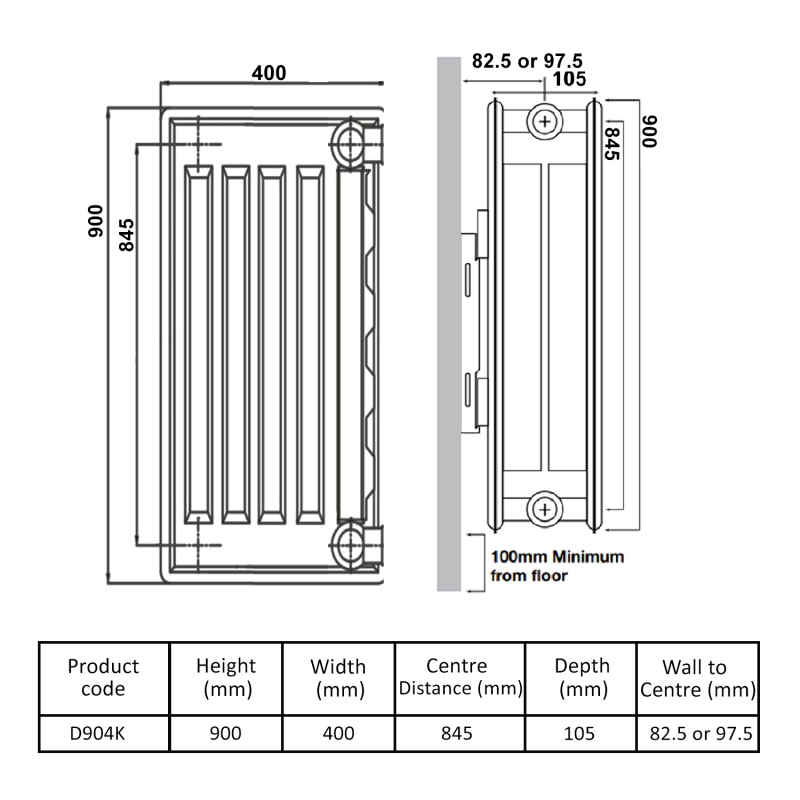 Prestige Kompact Radiator 900mm H x 400mm W Double Convector