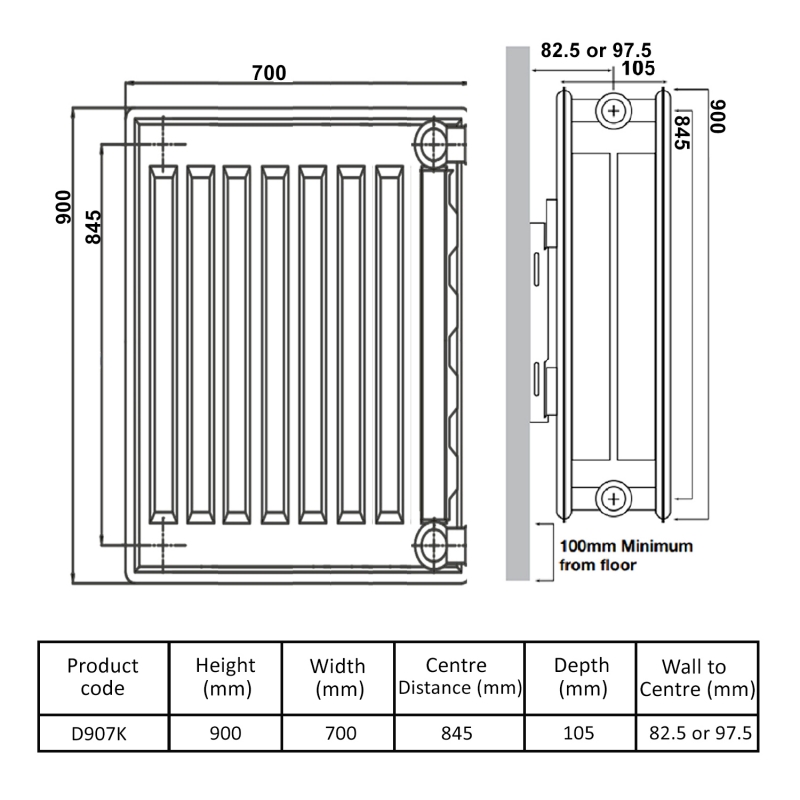 Prestige Kompact Radiator 900mm H x 700mm W Double Convector