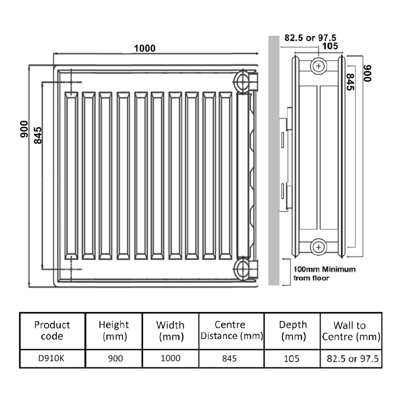 Prestige Kompact Radiator 900mm H x 1000mm W Double Convector