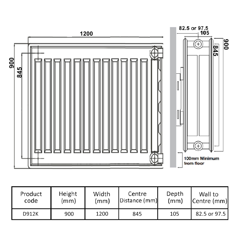 Prestige Kompact Radiator 900mm H x 1200mm W Double Convector