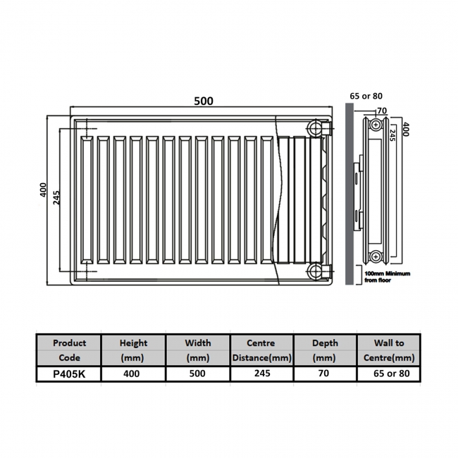 Prestige Kompact Radiator 400mm H x 500mm W Double Panel Plus