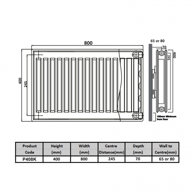 Prestige Kompact Radiator 400mm H x 800mm W Double Panel Plus