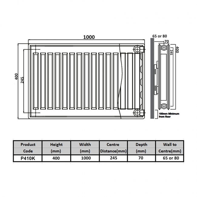 Prestige Kompact Radiator 400mm H x 1000mm W Double Panel Plus