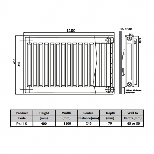 Prestige Kompact Radiator 400mm H x 1100mm W Double Panel Plus