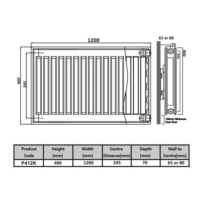 Prestige Kompact Radiator 400mm H x 1200mm W Double Panel Plus