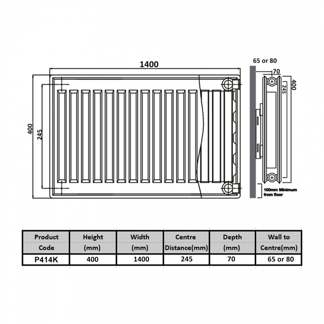 Prestige Kompact Radiator 400mm H x 1400mm W Double Panel Plus