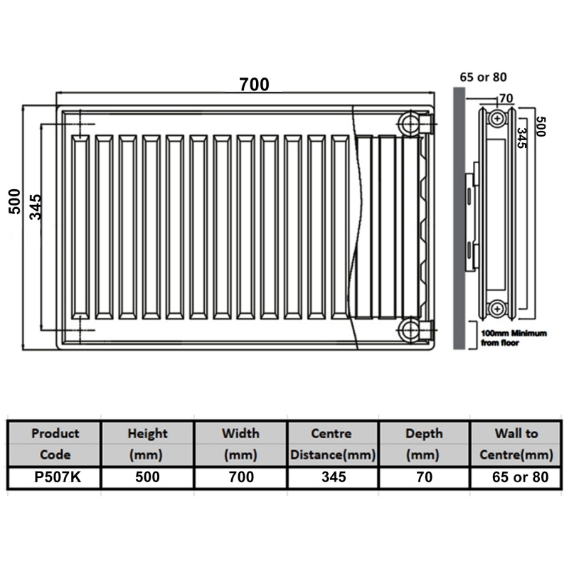 Prestige Kompact Radiator 500mm H x 700mm W Double Panel Plus