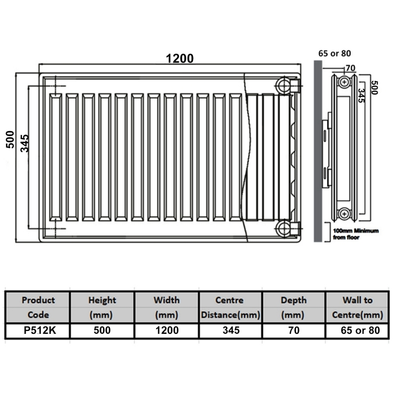 Prestige Kompact Radiator 500mm H x 1200mm W Double Panel Plus