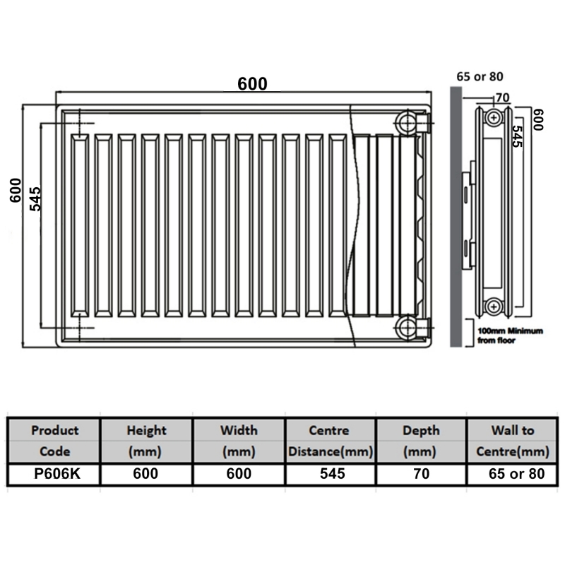 Prestige Kompact Radiator 600mm H x 600mm W Double Panel Plus