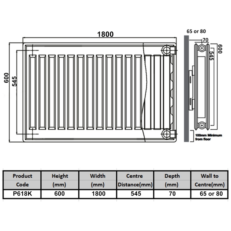 Prestige Kompact Radiator 600mm H x 1800mm W Double Panel Plus