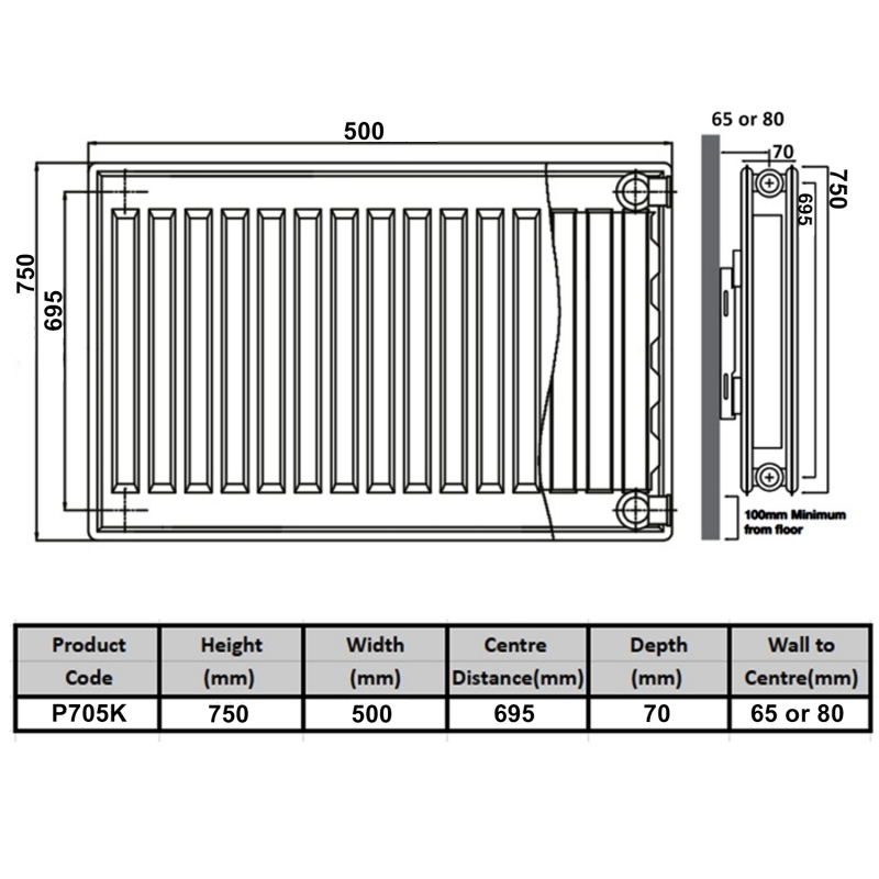 Prestige Kompact Radiator 750mm H x 500mm W Double Panel Plus