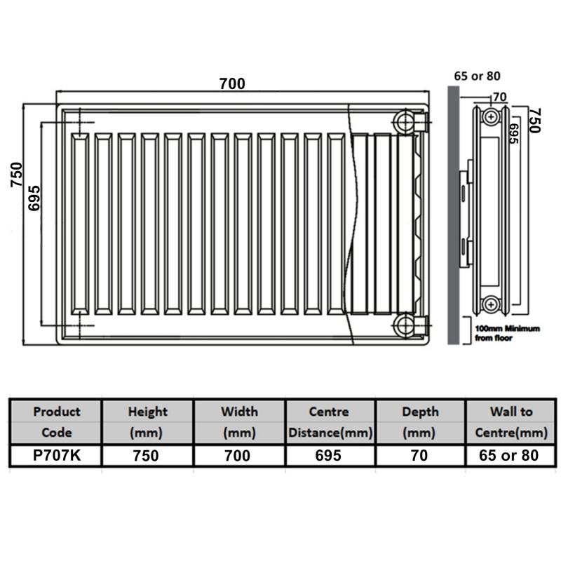 Prestige Kompact Radiator 750mm H x 700mm W Double Panel Plus