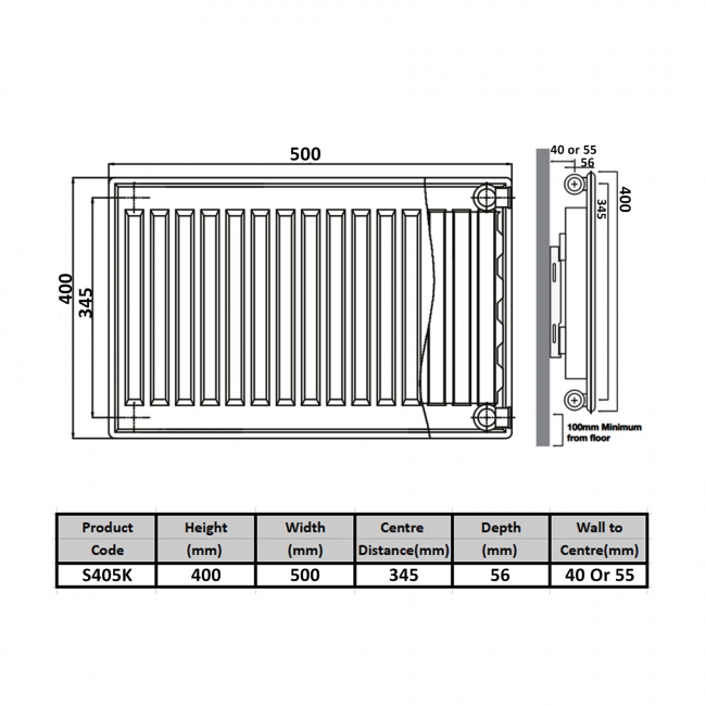 Prestige Kompact Radiator 400mm H x 500mm W Single Convector