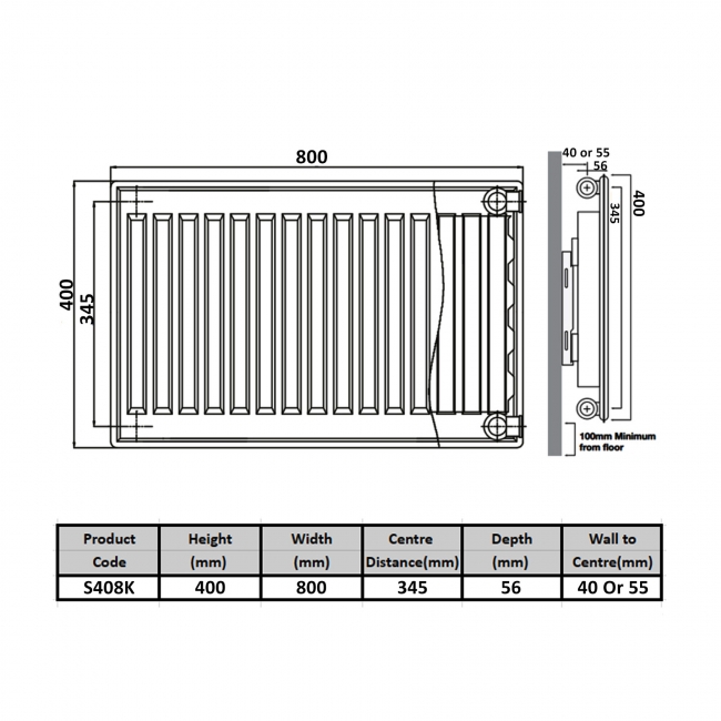Prestige Kompact Radiator 400mm H x 800mm W Single Convector