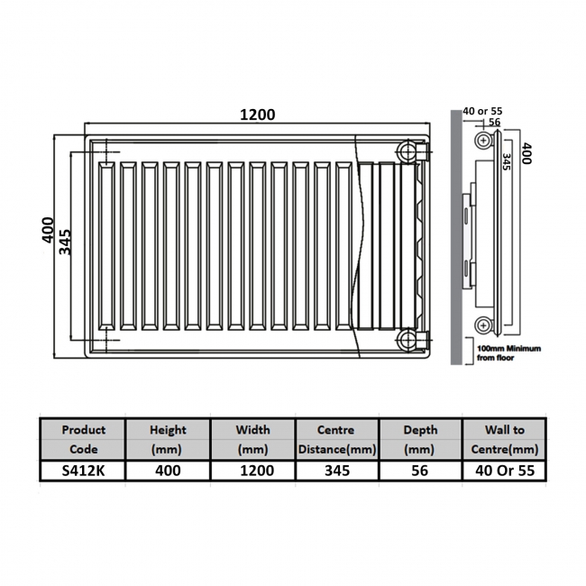 Prestige Kompact Radiator 400mm H x 1200mm W Single Convector