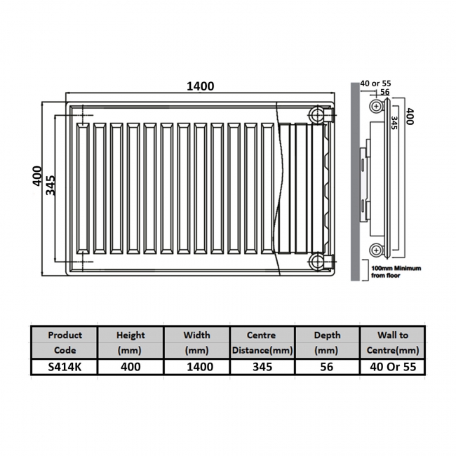 Prestige Kompact Radiator 400mm H x 1400mm W Single Convector