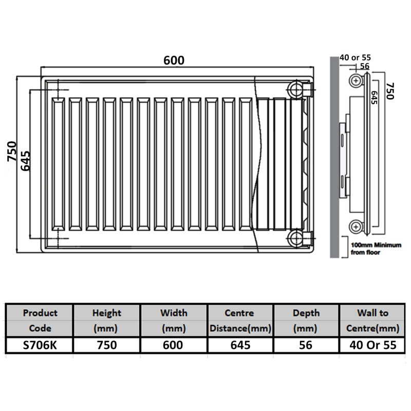 Prestige Kompact Radiator 750mm H x 600mm W Single Convector