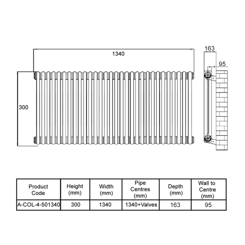 MaxHeat Octavius 4-Column Horizontal Radiator 500mm H x 1340mm W - Anthracite