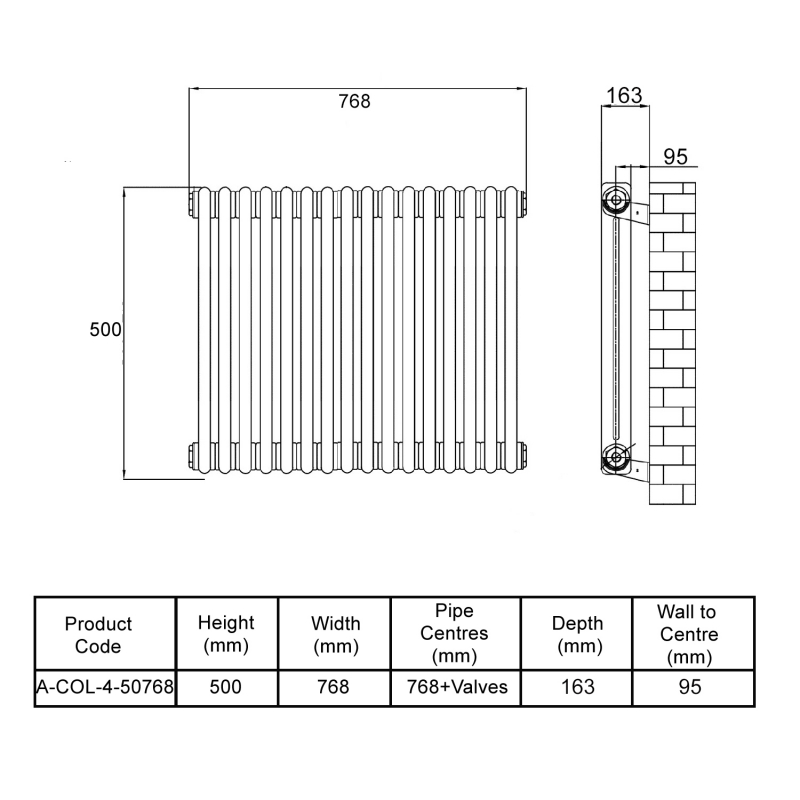 MaxHeat Octavius 4-Column Horizontal Radiator 500mm H x 768mm W - Anthracite
