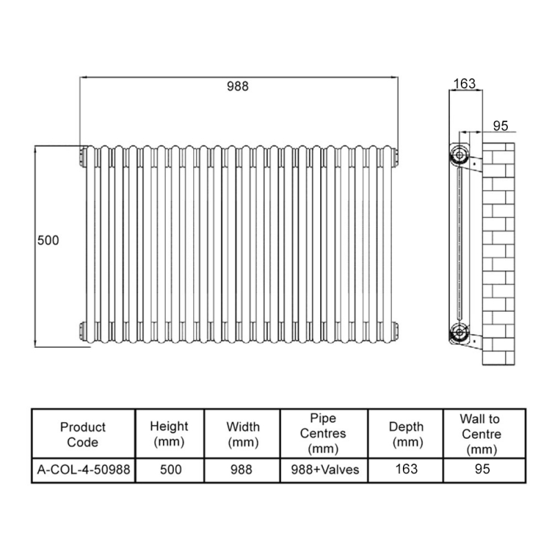 MaxHeat Octavius 4-Column Horizontal Radiator 500mm H x 988mm W - Anthracite