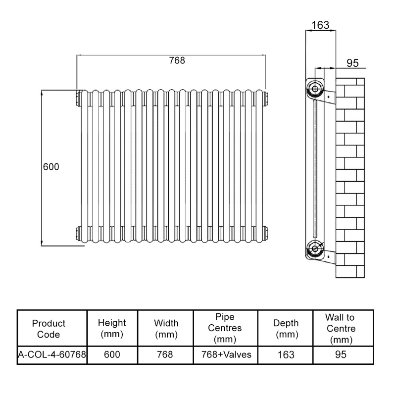 MaxHeat Octavius 4-Column Horizontal Radiator 600mm H x 768mm W - Anthracite