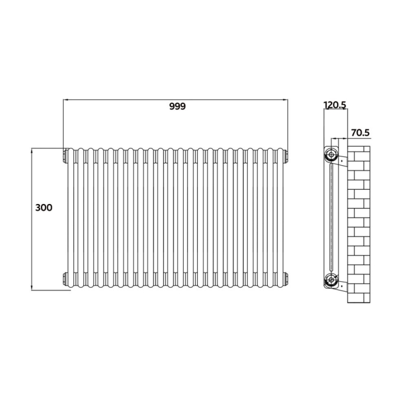 MaxHeat Octavius 3-Column Horizontal Radiator 300mm H x 999mm W - White