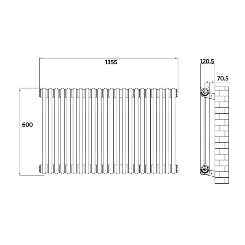 MaxHeat Octavius 3-Column Horizontal Radiator 600mm H x 1355mm W - White