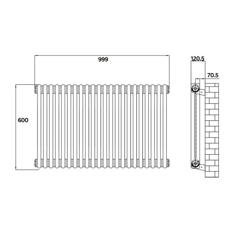 MaxHeat Octavius 3-Column Horizontal Radiator 600mm H x 999mm W - White