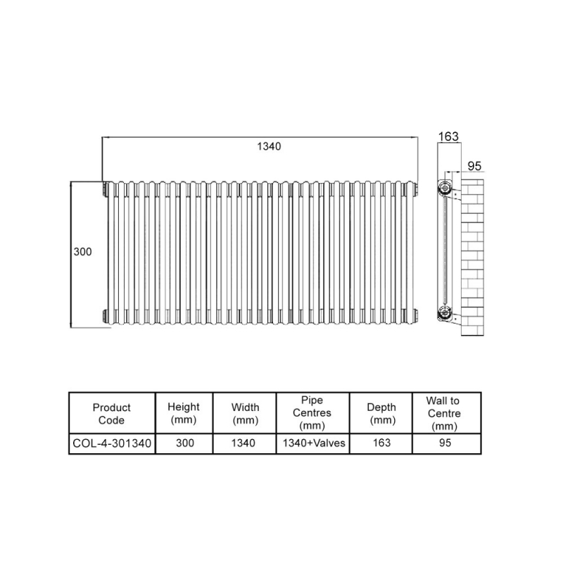MaxHeat Octavius 4-Column Horizontal Radiator 300mm H x 1340mm W - White