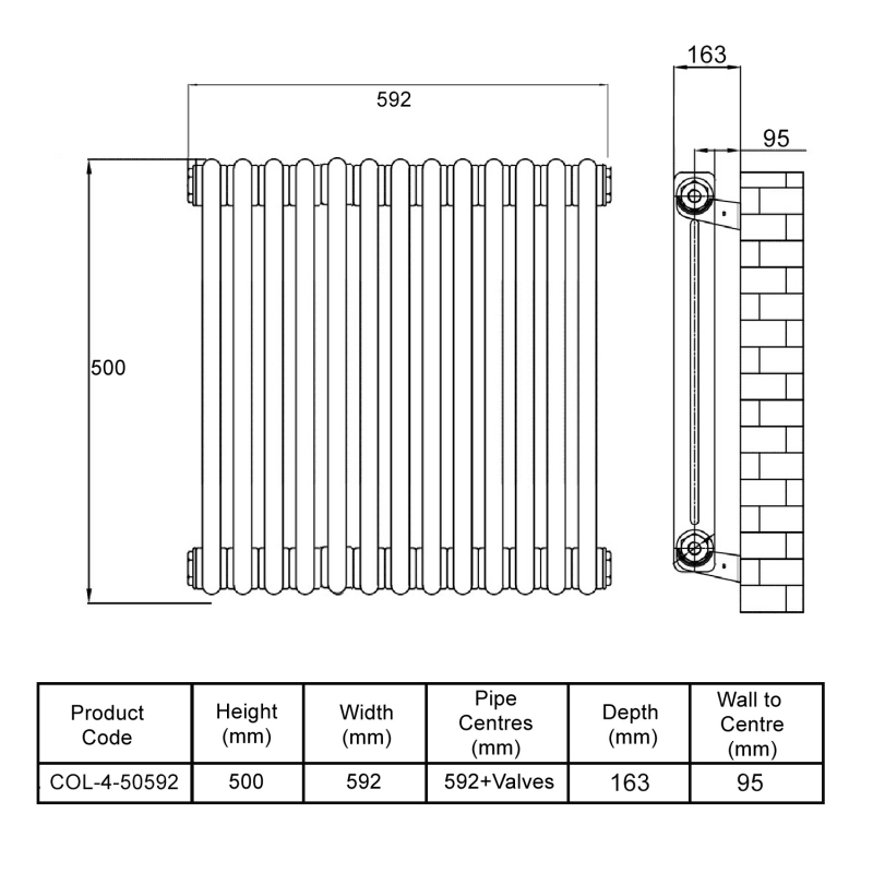 MaxHeat Octavius 4-Column Horizontal Radiator 500mm H x 592mm W - White