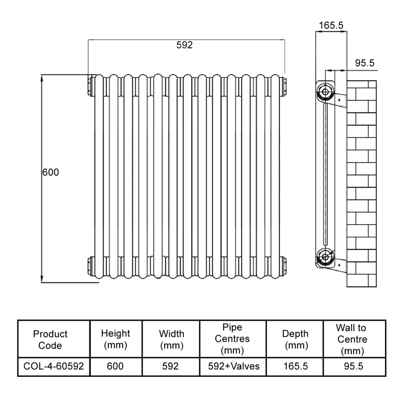 MaxHeat Octavius 4-Column Horizontal Radiator 600mm H x 592mm W - White