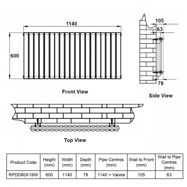 Rapidfix Radiator MaxHeat Rapid Double Designer Radiator | White | 600mm x 1140mm