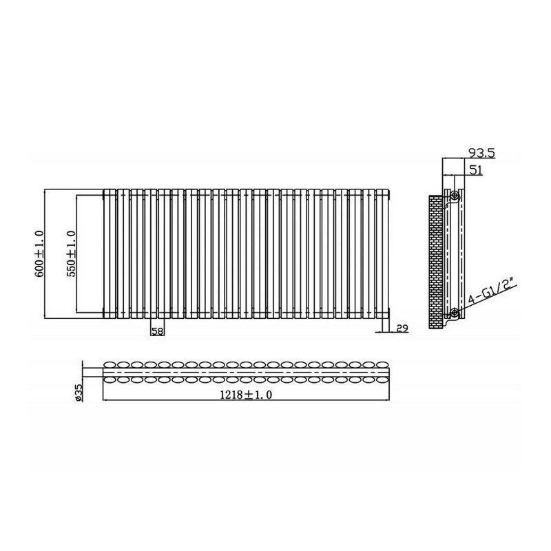 MaxHeat Saltash Double Designer Horizontal Radiator 600mm H x 1218mm W Anthracite