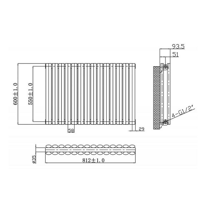 MaxHeat Saltash Double Designer Horizontal Radiator 600mm H x 812mm W White