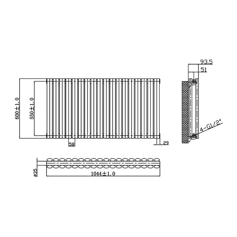 MaxHeat Saltash Double Designer Horizontal Radiator 600mm H x 1044mm W White