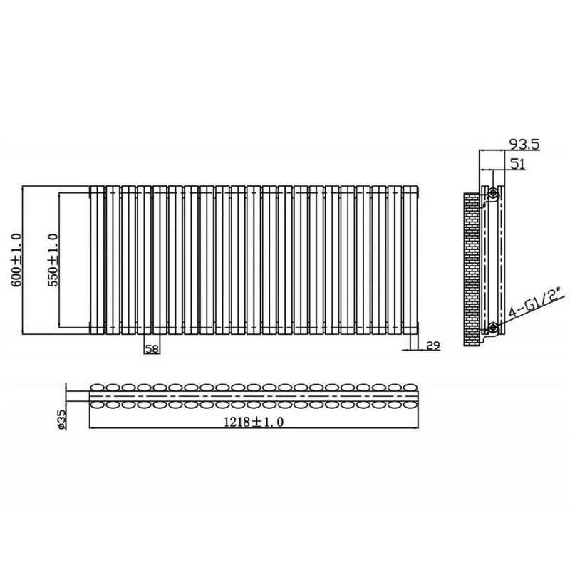 MaxHeat Saltash Double Horizontal Radiator 600mm High x 1218mm Wide Black