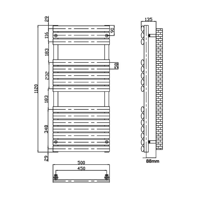 MaxHeat Saltash Designer Towel Rail 1120mm High x 500mm Wide Anthracite