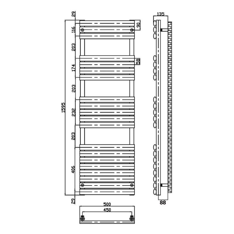 MaxHeat Saltash Designer Towel Rail 1595mm High x 500mm Wide Black
