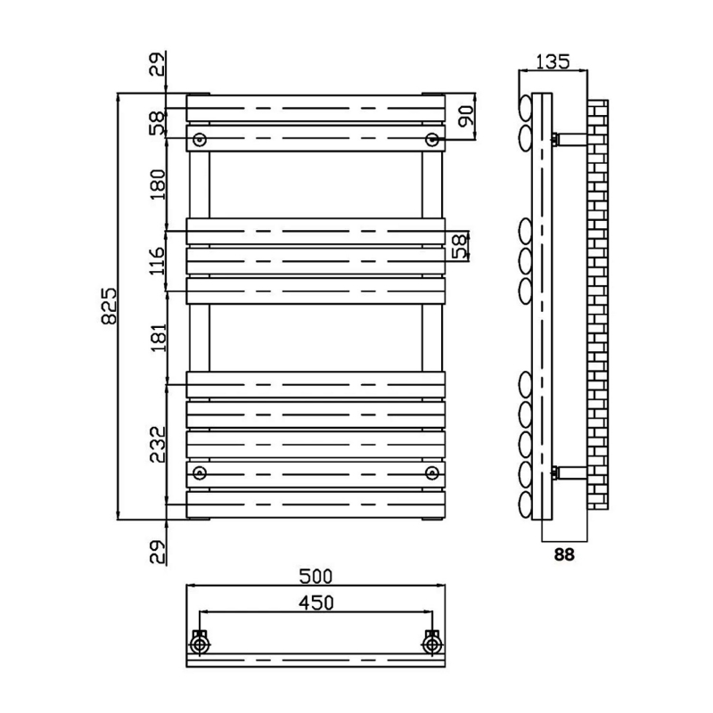 MaxHeat Saltash Designer Towel Rail 825mm High x 500mm Wide Black