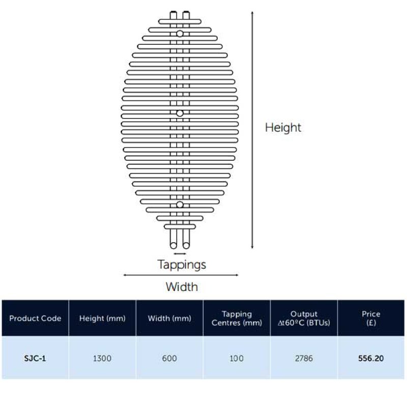 MaxHeat Greenwich Designer Radiator SJC1 1300mm x 600mm Chrome