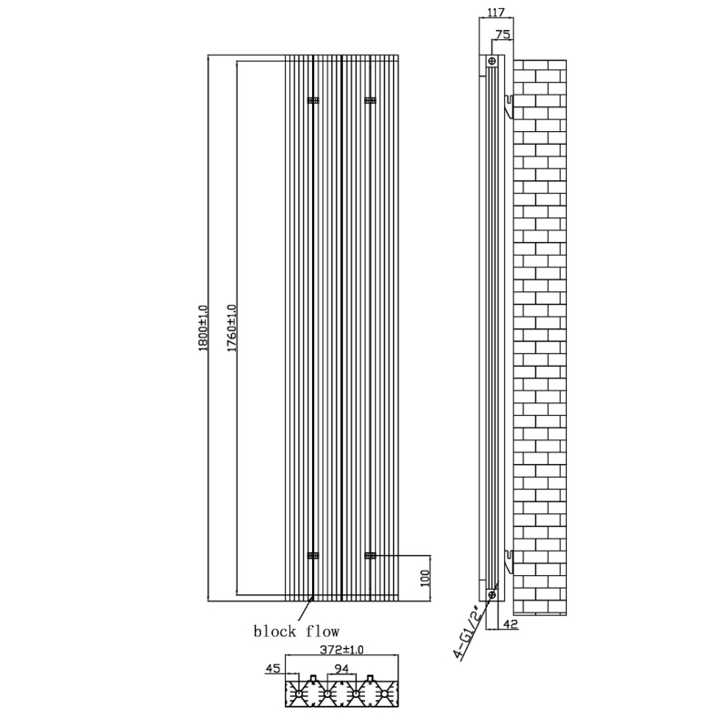 MaxHeat Stride Double Designer Vertical Radiator 1800mm H x 372mm W - White