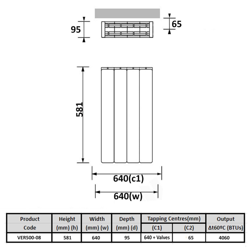 Prestige Vermont Aluminium Radiator 581mm H x 640mm W White
