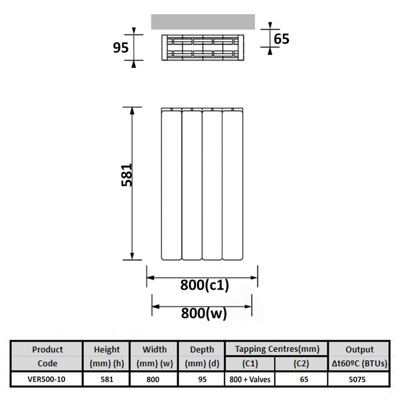 Prestige Vermont Aluminium Radiator 581mm H x 800mm W White