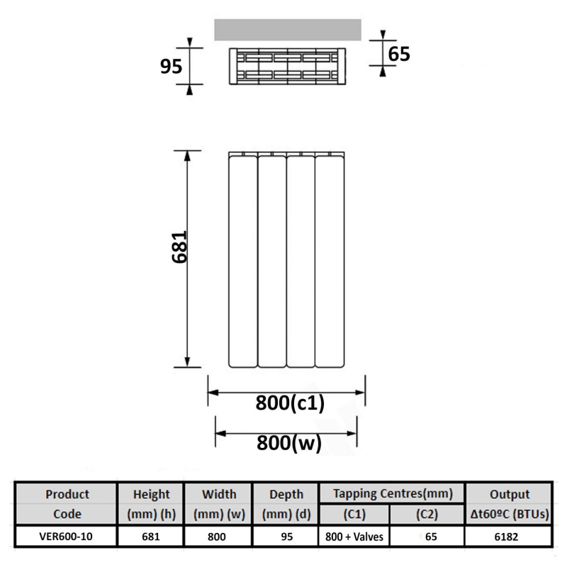Prestige Vermont Aluminium Radiator 681mm H x 800mm W White