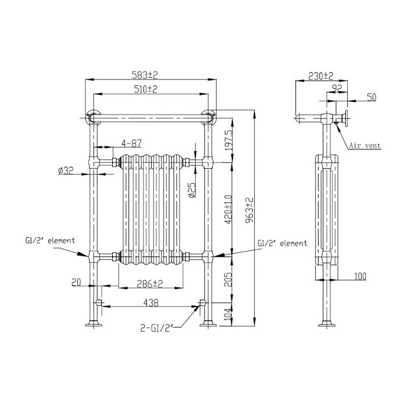 MaxHeat Vittoria Traditional Radiator Heated Towel Rail 963mm H x 583mm W White/Chrome