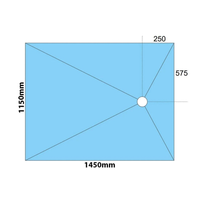Maxxus Rectangle Wetroom Former 1450mm x 1150mm for Micro Cement Floor - Offset Drain  | Dimension Image