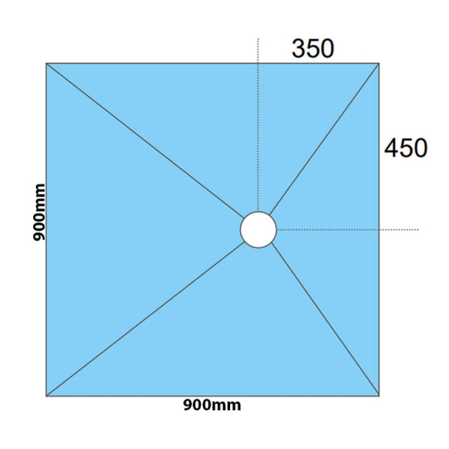 Maxxus Square Wetroom Former 900mm x 900mm for Micro Cement Floor - Offset Drain  | Dimension Image